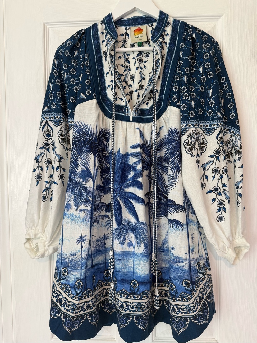 FARM Rio Blue and White Printed Tie-Front Mini Dress - Picture 3 of 5